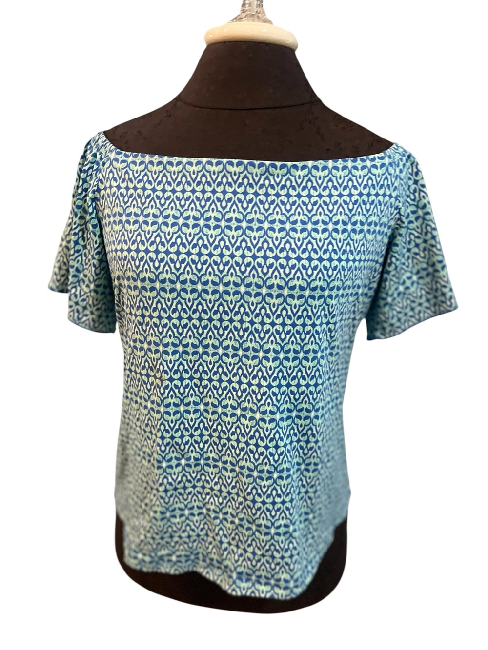 J McLaughlin Blue Turquoise Short Sleeve Catalina Cloth Top Small Preppy Resort